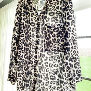 Cheetah print silky button down